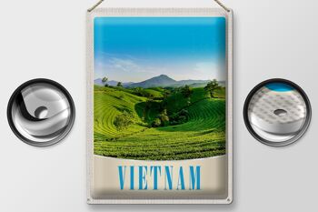 Signe en étain voyage 30x40cm, Vietnam Nature prairie Agriculture arbres 2