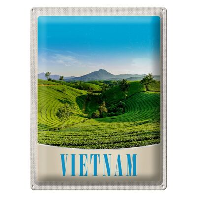 Targa in metallo da viaggio 30x40 cm Vietnam Natura Prato Agricoltura Alberi