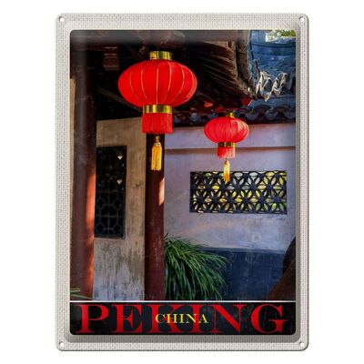 Targa in metallo da viaggio 30x40 cm Lanterna rossa della cultura cinese di Pechino