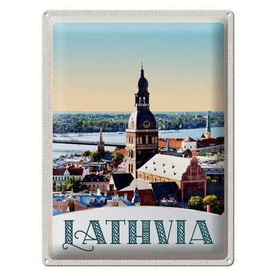 Cartel de chapa viaje 30x40cm Lathvia vista del puente de la ciudad