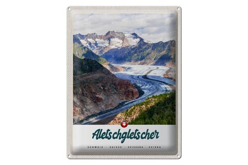 Blechschild Reise 30x40cm Aletschgletscher Schweiz Gebirge Winter