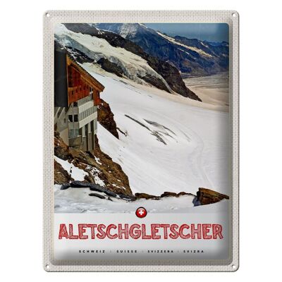 Cartel de chapa de viaje 30x40cm Glaciar Aletsch Suiza Nieve Invierno