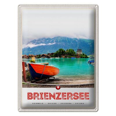 Blechschild Reise 30x40cm Brienzersee Schweiz Boot Gebäude