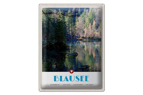 Blechschild Reise 30x40cm Blausee Schweiz Natur Wald Urlaub