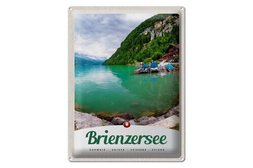 Blechschild Reise 30x40cm Brienzersee Schweiz Boot Gebirge