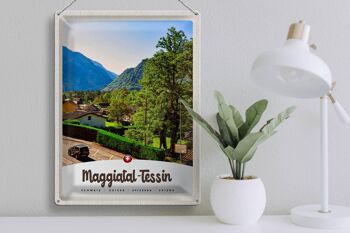 Plaque en tôle voyage 30x40cm Maggiatal-Tessin Suisse Ville Montagnes 3