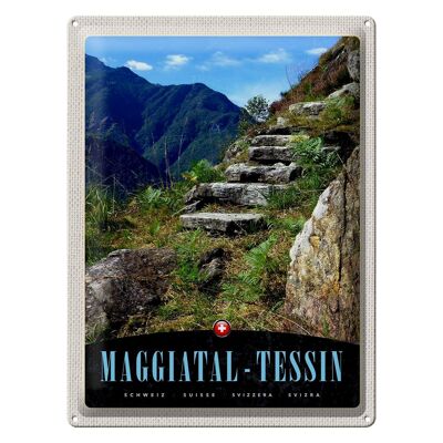 Targa in metallo da viaggio 30x40cm Maggiatal-Ticino Svizzera sentiero montagne