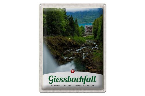 Blechschild Reise 30x40cm Gießbachfall Wald Wasserfall Natur