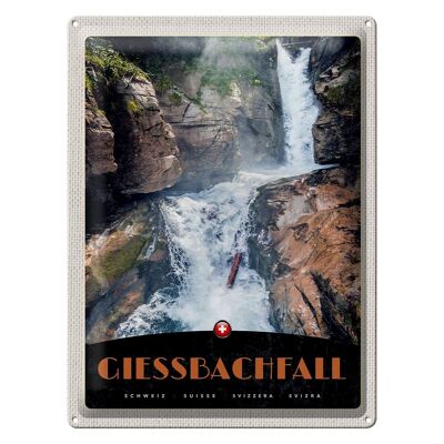 Cartel de chapa de viaje 30x40cm Gießbachfall Suiza Cascada Naturaleza