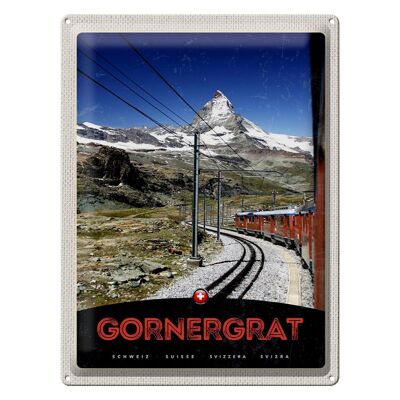 Targa in metallo da viaggio 30x40 cm Gornergrat Svizzera Montagne Ferrovia della neve