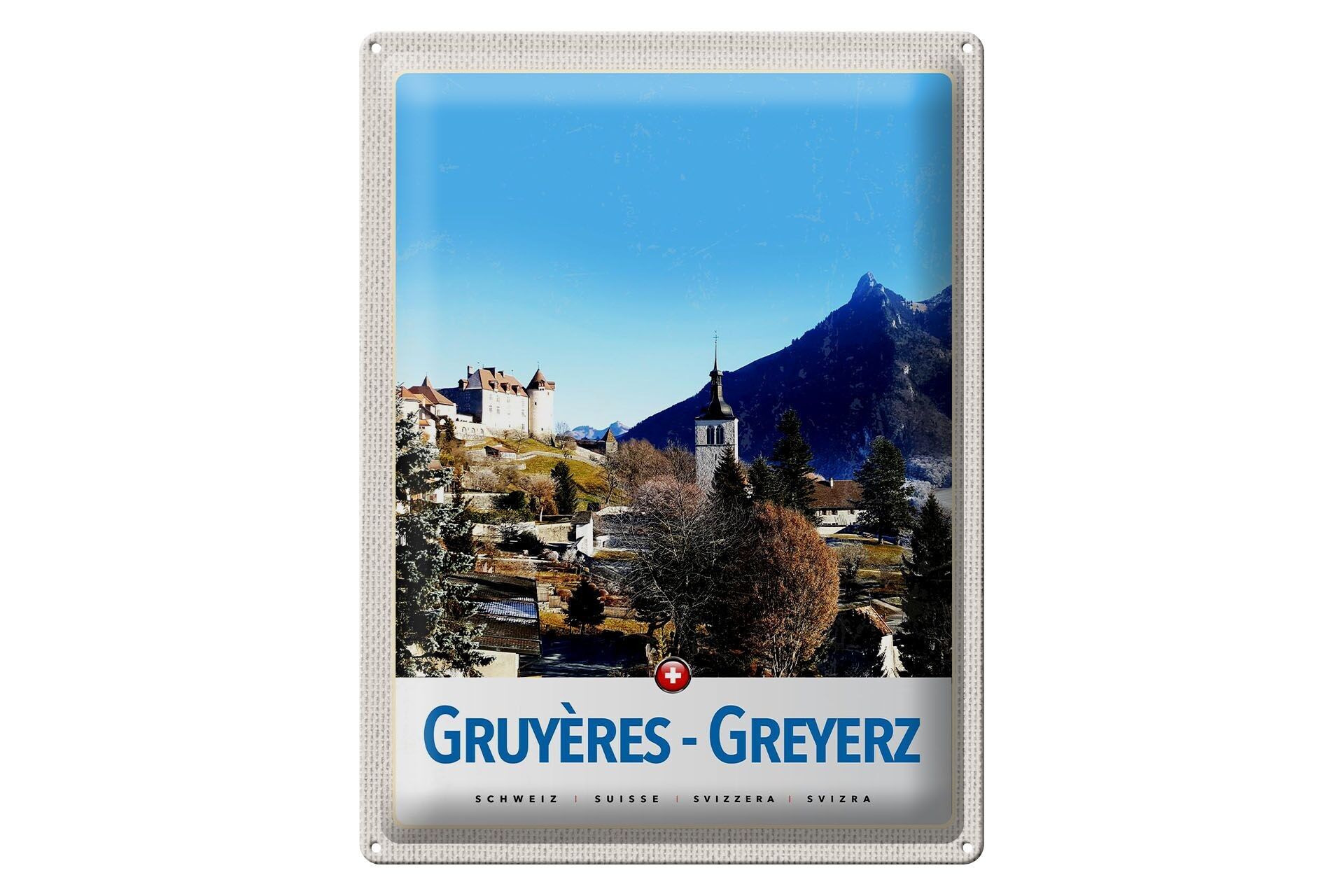 Targa in metallo da viaggio 30x40 cm Gruyeres Gruyeres Svizzera città
