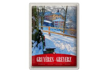 Plaque en tôle voyage 30x40cm Gruyères Gruyères Suisse vacances à la neige 1