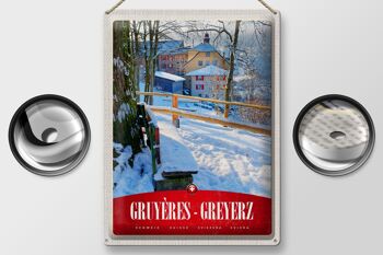 Plaque en tôle voyage 30x40cm Gruyères Gruyères Suisse vacances à la neige 2