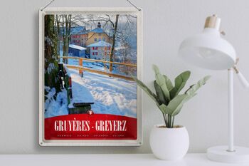 Plaque en tôle voyage 30x40cm Gruyères Gruyères Suisse vacances à la neige 3