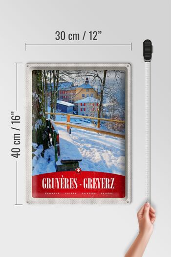 Plaque en tôle voyage 30x40cm Gruyères Gruyères Suisse vacances à la neige 4