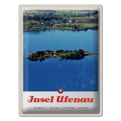 Cartel de chapa de viaje, 30x40cm, isla de Ufenau, Suiza, casas, naturaleza