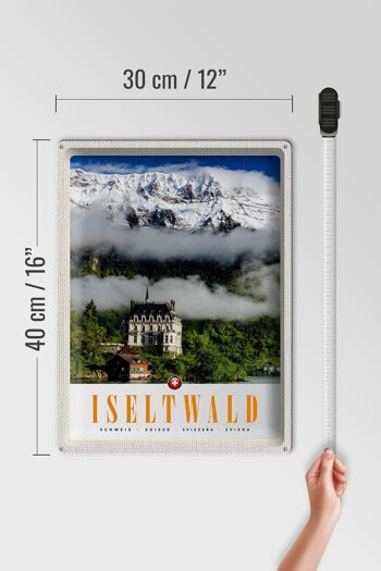 Signe en étain voyage 30x40cm, montagnes d'iseltwald, château de forêt de neige 4