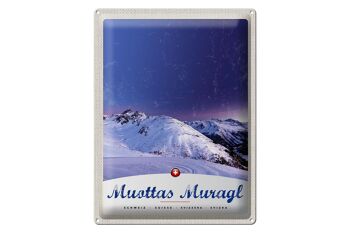 Panneau en étain voyage 30x40cm Muottas Muragl suisse neige d'hiver 1