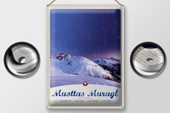 Panneau en étain voyage 30x40cm Muottas Muragl suisse neige d'hiver 2