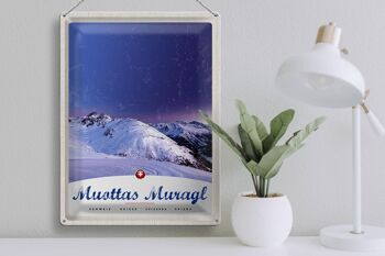 Panneau en étain voyage 30x40cm Muottas Muragl suisse neige d'hiver 3