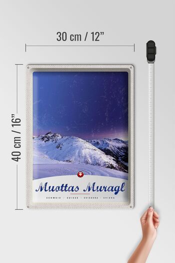 Panneau en étain voyage 30x40cm Muottas Muragl suisse neige d'hiver 4