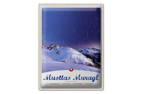 Blechschild Reise 30x40cm Muottas Muragl Schweiz Winter Schnee