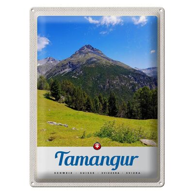 Cartel de chapa de viaje, 30x40cm, Tamangur, Suiza, montañas, bosque, naturaleza