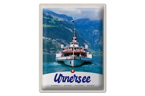 Blechschild Reise 30x40cm Urnersee Schweiz Europa Schiff Gebirge