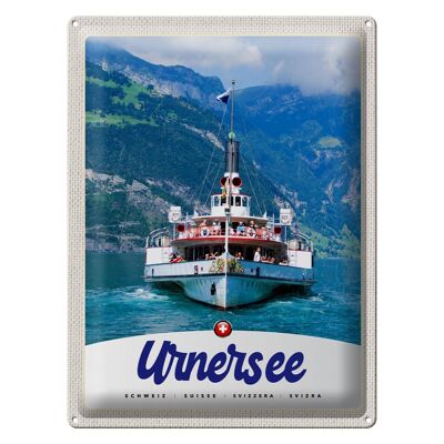 Targa in metallo da viaggio 30x40 cm Lago Urner Svizzera Europa Nave Montagne