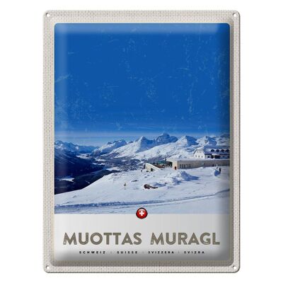 Targa in metallo da viaggio 30x40 cm Muottas Murgal Svizzera Montagne Neve