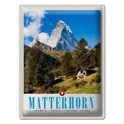 Cartel de chapa de viaje, 30x40cm, Matterhorn, Suiza, bosque, montañas, nieve