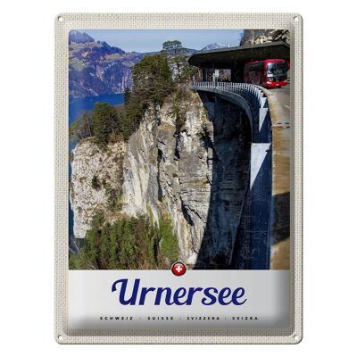 Targa in metallo da viaggio 30x40 cm Lago Urner Svizzera Autobus Montagne Natura