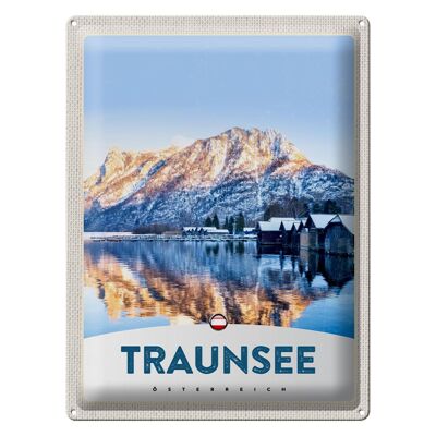 Targa in metallo da viaggio 30x40 cm Traunsee Austria inverno neve