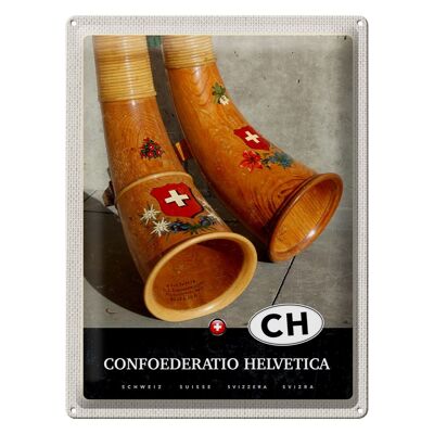 Targa in metallo da viaggio 30x40 cm Confoederatio Helvetica Alphorn Holiday