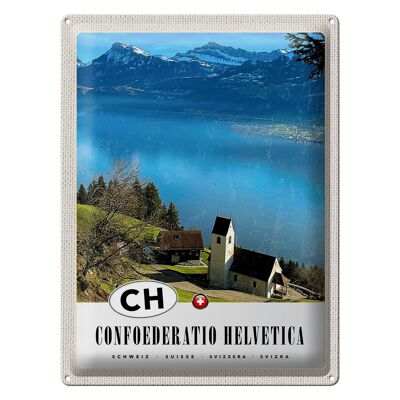 Blechschild Reise 30x40cm Confoederatio Helvetica Kirche Natur