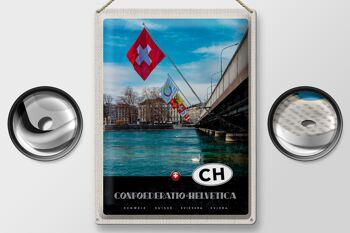 Panneau de voyage en étain, 30x40cm, drapeau du pont Confoederatio Helvetica 2