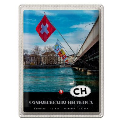 Blechschild Reise 30x40cm Confoederatio Helvetica Brücke Flagge