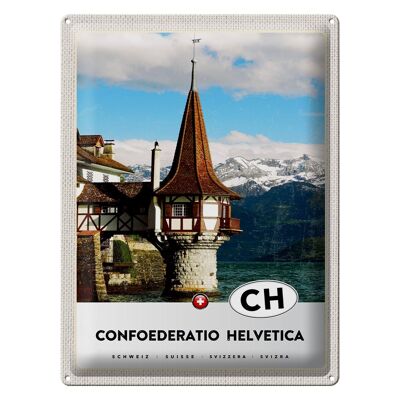 Plaque en tôle voyage 30x40cm Château d'eau Confoederatio Helvetica