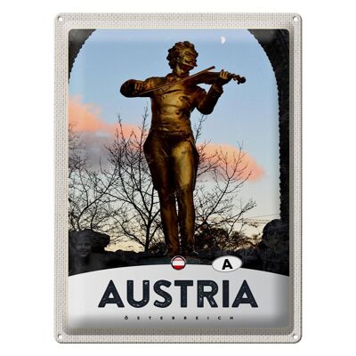 Tin sign travel 30x40cm Austria sculpture man violin gold