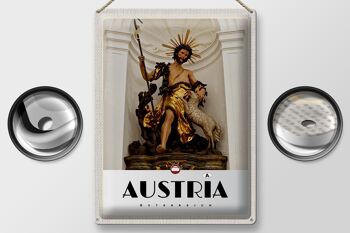 Signe en étain voyage 30x40cm, Sculpture autrichienne, Jésus, mouton doré 2