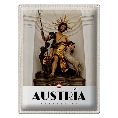 Blechschild Reise 30x40cm Österreich Skulptur Jesus Gold Schaf