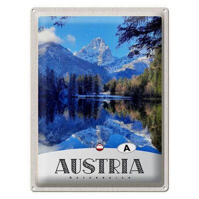 Targa in metallo da viaggio 30x40 cm Austria Lago Neve Inverno Orario