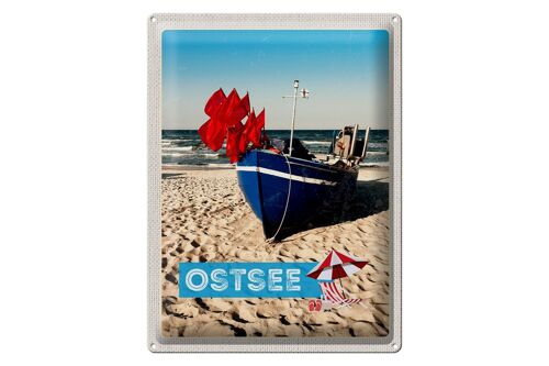 Blechschild Reise 30x40cm Ostsee Strand Boot Meer Sand Urlaub