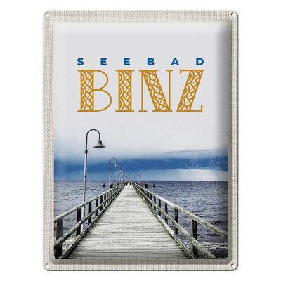 Blechschild Reise 30x40cm Seebad Binz Meer Strand Ebbe und Flut