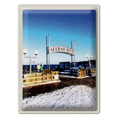 Blechschild Reise 30x40cm Seebad Binz Schnee Winterzeit Meer