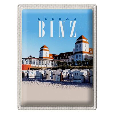 Cartel de chapa de viaje 30x40cm estación balnearia Binz sillas de playa vacaciones en la playa