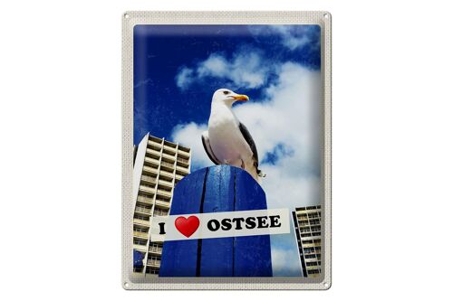 Blechschild Reise 30x40cm Ostsee Möwen Hochhaus Strand Urlaub