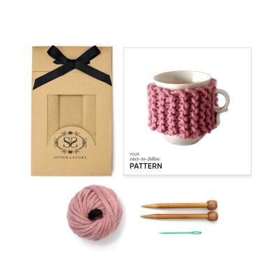 Cup Cosy Mini Knitting Kit - Dust Pink