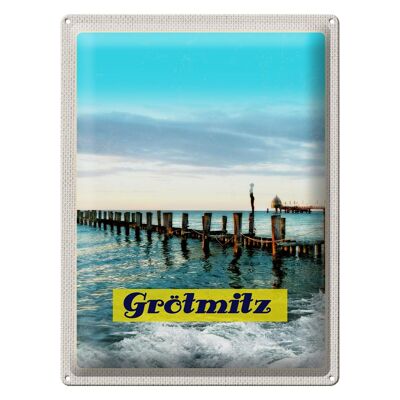 Cartel de chapa viaje 30x40cm Grötmitz mar playa vacaciones olas