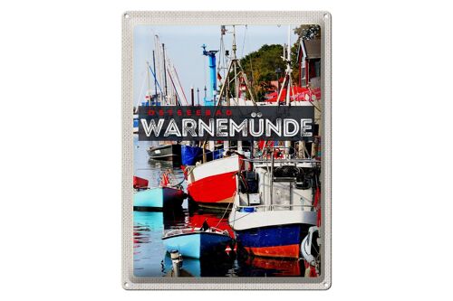 Blechschild Reise 30x40cm Warnemünde Ostseebad Schiffe Boot Meer